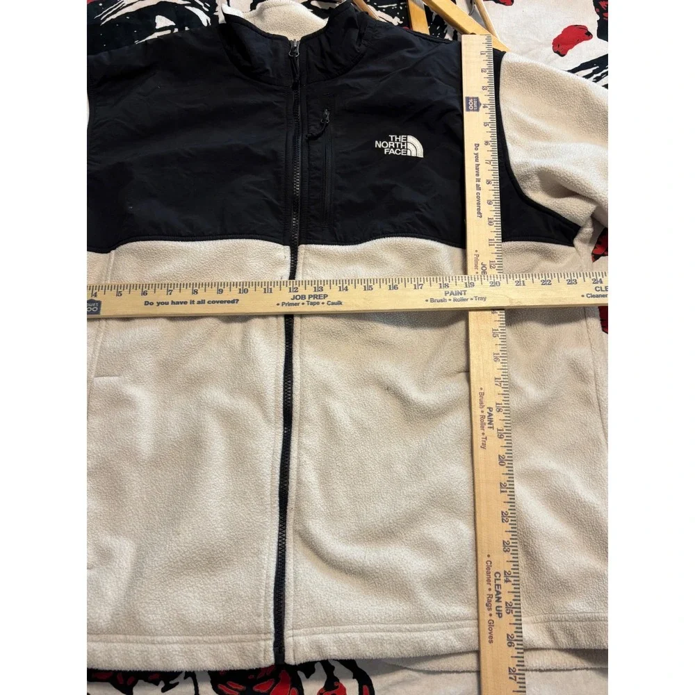 The North Face Mens Full Zip Fleece Jacket Cream Black Colorblock Size Medium